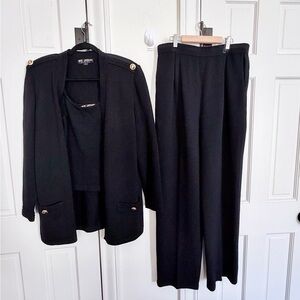 ST. JOHN BASICS Women’s Black 3 Piece Knit Pant Suit Size Large Santana knit